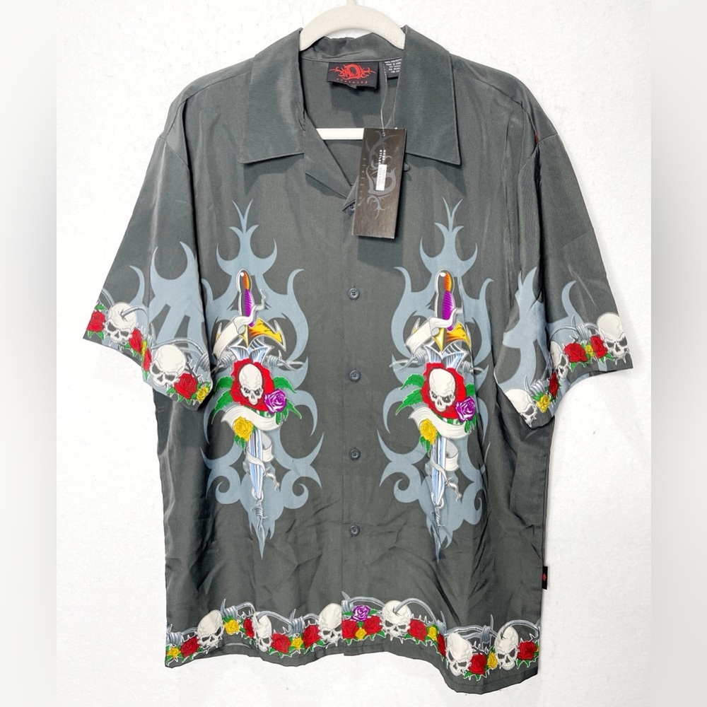 Dragonfly Clothing Vintage‎ Skulls Short Sleeve Tattoo Flash Skulls 90s Bowling